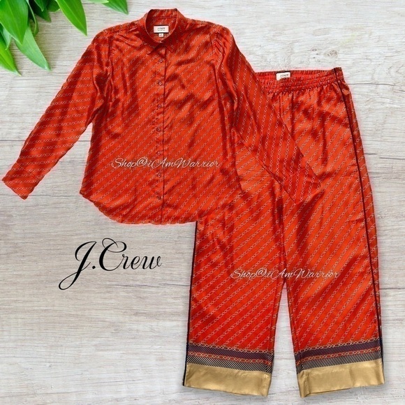 J.Crew Collection NWOT sunset silk chain print blouse + crop pant set - Picture 9 of 15